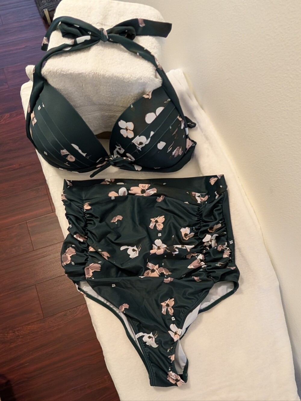 Aerie Retro 50s Dark Teal Floral High Waist Bikini Set 3XL